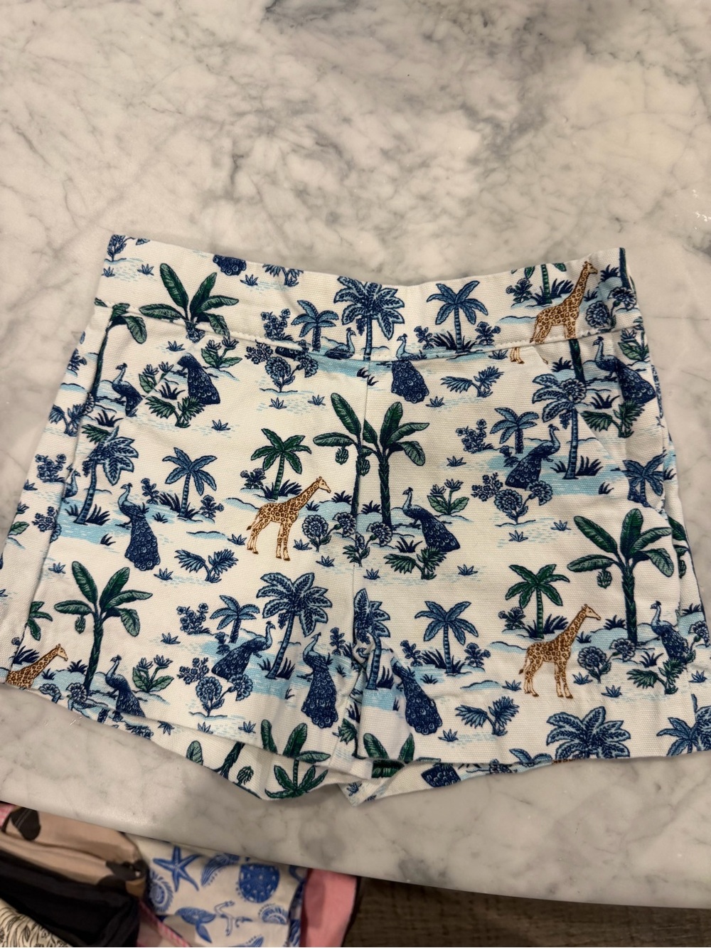 Janie and Jack White Safari Print Girls Shorts with Blue and Green Palms